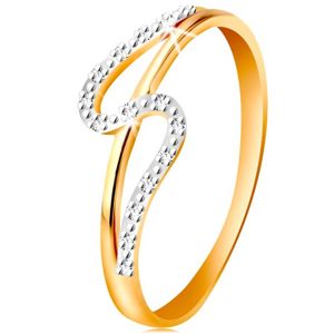 Diamentowy pierścionek ze złota 585, proste i faliste ramię, drobne bezbarwne diamenty  - Rozmiar : 58