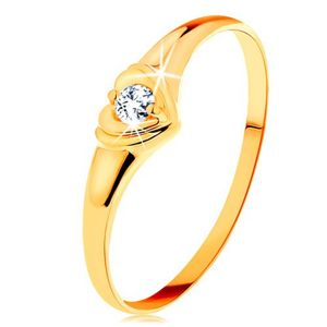 Diamentowy złoty pierścionek 585 - błyszczące serduszko z osadzonym okrągłym brylantem - Rozmiar : 52