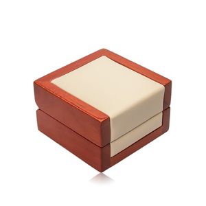 Drewniane upominkowe pudełko na łańcuszek lub kolczyki, kremowa sztuczna skóra