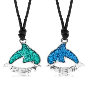Dwa sznurkowe naszyjniki, zielony i niebieski delfin, emalia, BEST FRIEND