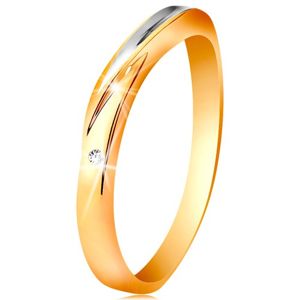 Dwukolorowy pierścionek ze złota 585 - fala z białego złota, drobna bezbarwna cyrkonia - Rozmiar : 54