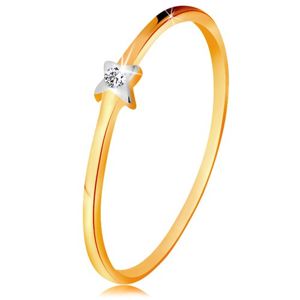 Dwukolorowy złoty pierścionek 585 - gwiazdeczka z przezroczystym brylantem, cienkie ramiona - Rozmiar : 50