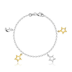 Dziecięca srebrna bransoletka 925 - kontury księżyca i gwiazdy w odcieniach złota i srebra