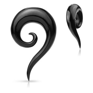 Ekspander do ucha wykonany z materiału organicznego - czarna gładka skręcona spirala - Szerokość: 8 mm