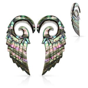 Ekspandery z organicznego materiału, spirala z anielskim skrzydłem, muszla Paua - Szerokość: 6 mm