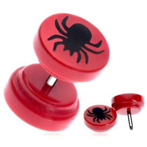 Fake piercing do ucha z akrylu - pająk w czerwonym kółku