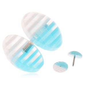 Fake plug do ucha z akrylu, przezroczyste kółka, białe i niebieskie paski