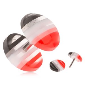 Fake plug z akrylu, wypukłe kółka, czerwone, białe i czarne pasy