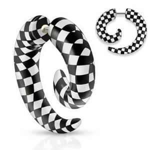 Fałszywy akrylowy ekspander do ucha, spirala z czarno-białą szachownicą