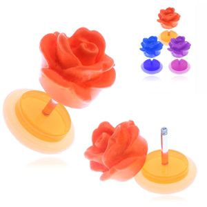 Fałszywy akrylowy piercing do ucha - matowa kolorowa róża - Kolor kolczyka: Pomarańczowy