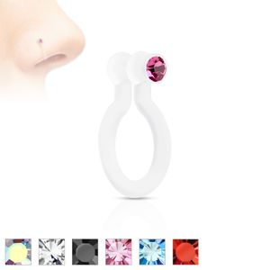 Fałszywy kolczyk do nosa z bioflexu, błyszcząca cyrkonia, różne kolory - Kolor cyrkoni: Różowy - P