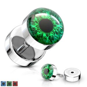 Fałszywy plug ze stali 316L - kolorowe oko z czarną źrenicą, przezroczysta emalia - Kolor kolczyka: Zielony