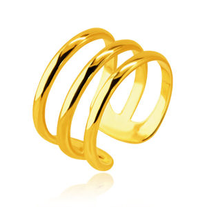 Fałszywy złoty piercing do ucha 585 - pierścień z trzech cienkich błyszczących pasków