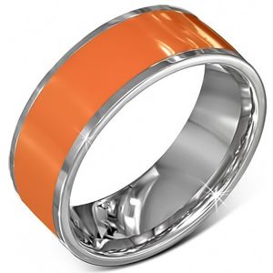 Gładka stalowa obrączka w kolorze pomarańczowym ze srebrnymi brzegami - Rozmiar : 65