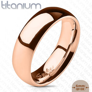 Gładki pierścionek z tytanu w kolorze różowego złota, lśniąca powierzchnia, 6 mm - Rozmiar : 59