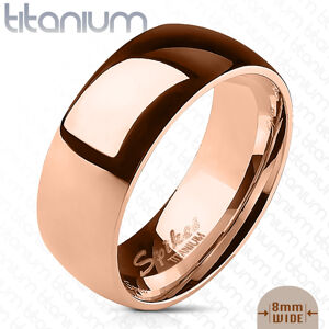 Gładki pierścionek z tytanu w kolorze różowego złota, lśniąca powierzchnia, 8 mm - Rozmiar : 59