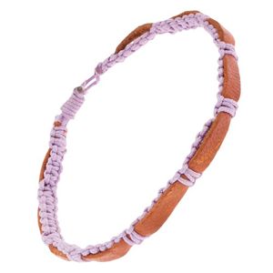 Karamelowo-brązowy skórzany pas i zapleciony fioletowy sznurek