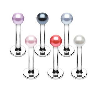 Kolczyk do brody ze stali - perłowe kuleczki w różnych kolorach - Wymiary: 1,2 mm x 8 mm x 3 mm, Kolor: Czarny