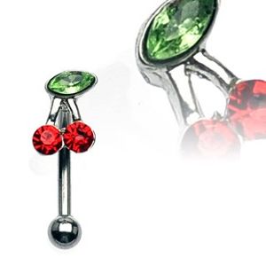 Kolczyk do brwi - wisienki z zielonymi i czerwonymi cyrkoniami