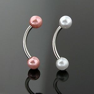 Kolczyk do brwi z perłową kuleczką - Rozmiar główki : 3 mm, Kolor cyrkoni: Różowy - P