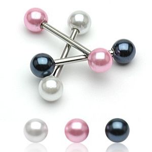 Kolczyk do języka z kolorowymi perłowymi kuleczkami - Kolor kolczyka: Różowy