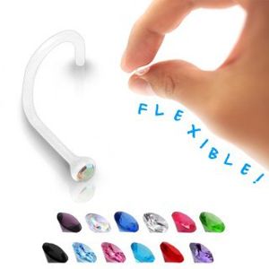 Kolczyk do nosa - przezroczysty BioFlex z kolorową cyrkonią - Kolor cyrkoni: Niebieski - B