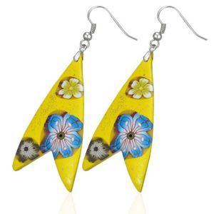 Kolczyki Fimo - żółty trójkąt, w kształcie rybki, kwiatki