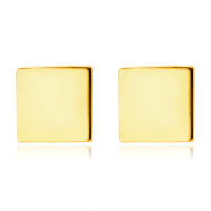 Kolczyki sztyfty z 14K złota - lustrzano lśniące symetryczne kwadraty, gładka powierzchnia