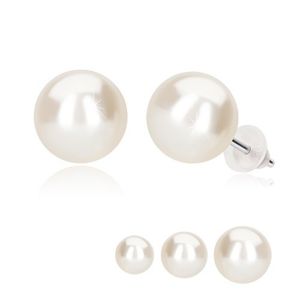 Kolczyki wkręty, biała perła, srebro 925 - Główka: 9 mm