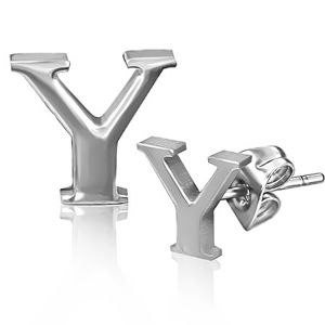 Kolczyki wkręty ze stali - błyszcząca litera Y