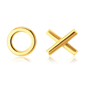 Kolczyki z żółtego 14K złota - symbol "XO" - Uściski i Pocałunki, sztyfty