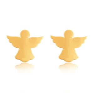 Kolczyki z żółtego 9K złota - sylwetka anioła z rozpostartymi skrzydłami, sztyfty