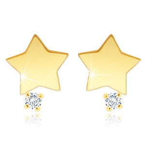 Kolczyki z żółtego 9K złota - gwiazda z przezroczystą cyrkonią