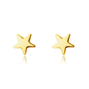 Kolczyki z żółtego 9K złota - pięcioramienna gwiazda, gładka błyszcząca powierzchnia, sztyfty
