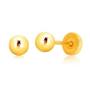 Kolczyki z żółtego 9K złota - prosta kuleczka, sztyfty z gwintem, 4 mm