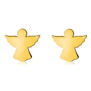Kolczyki z żółtego złota 585 - rzeźbiony kontur anioła z rozpostartymi skrzydłami, kolczyki