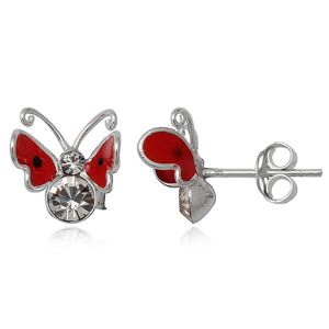 Kolczyki ze srebra 925 - czerwony, latający motylek