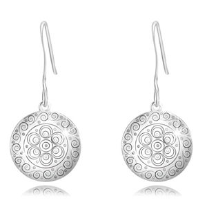 Kolczyki ze srebra 925 - lśniące kółko z okrągłymi i spiralnymi ornamentami