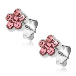 Kolczyki ze srebra 925 - wkrętki kwiatki z różowymi cyrkoniami