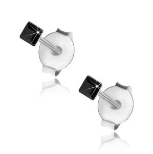 Kolczyki ze srebra 925, czarny Swarovski kryształek - kwadracik, 2 mm