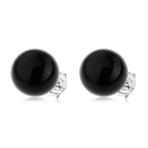 Kolczyki ze srebra 925, lśniąca okrągła perła czarnego koloru, 10 mm