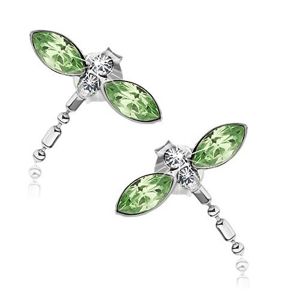 Kolczyki ze srebra 925, ważki z zielonymi skrzydłami, kryształki Swarovski