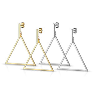 Kolczyki ze stali 316L - kontur trójkąta na gładkim pasku, sztyfty - Kolor: Złoty