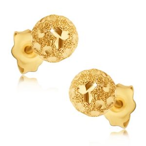 Kolczyki ze złota 585 - piaskowane kuleczki z lśniącymi ziarenkami
