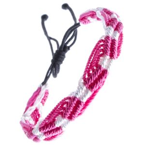 Kolorowa pleciona bransoletka - różowo-białe fale ze sznurków
