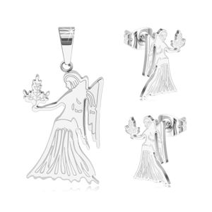Komplet ze stali chirurgicznej srebrnego koloru, wisiorek i kolczyki, znak zodiaku PANNA