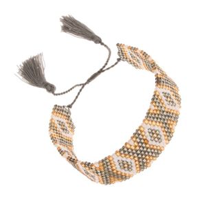 Koralikowa bransoletka, złoty, biały i zielono-szary kolor, indiański wzór