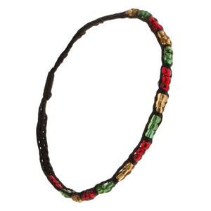 Koralikowa wąska bransoletka, kolorowe segmenty, czarny sznurek