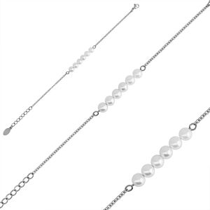 Kuleczkowa bransoletka w kolorze perłowym, drobny stalowy łańcuszek -  srebrny kolor