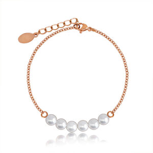 Kuleczkowa bransoletka w kolorze perłowym, drobny stalowy łańcuszek w złotym odcieniu